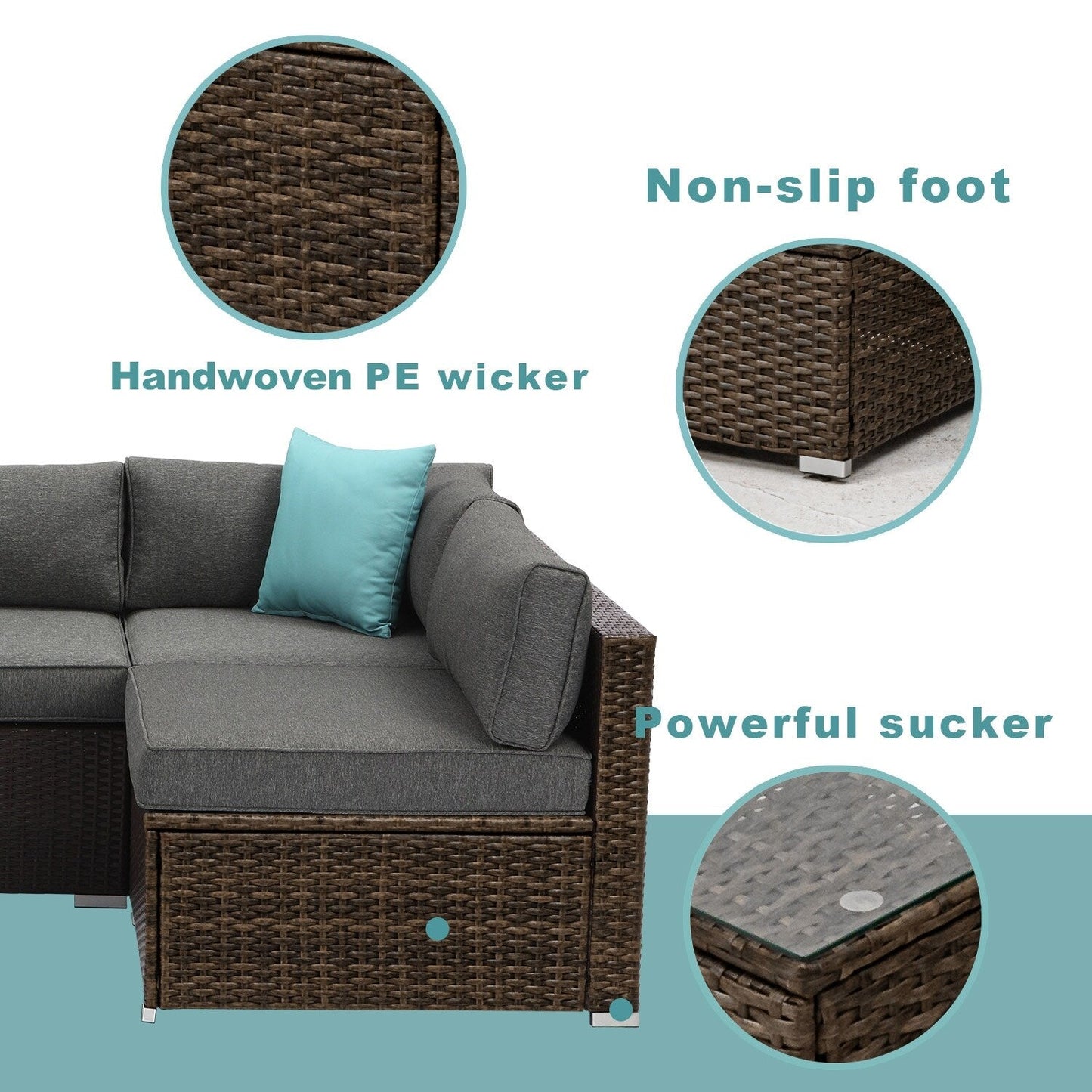 COSIEST - Set di divani componibili in vimini per esterni da 7 pezzi