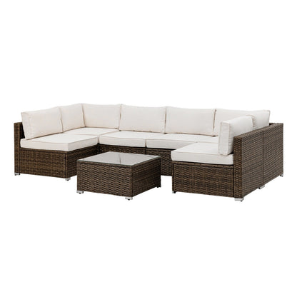 COSIEST - Set di divani componibili in vimini per esterni da 7 pezzi