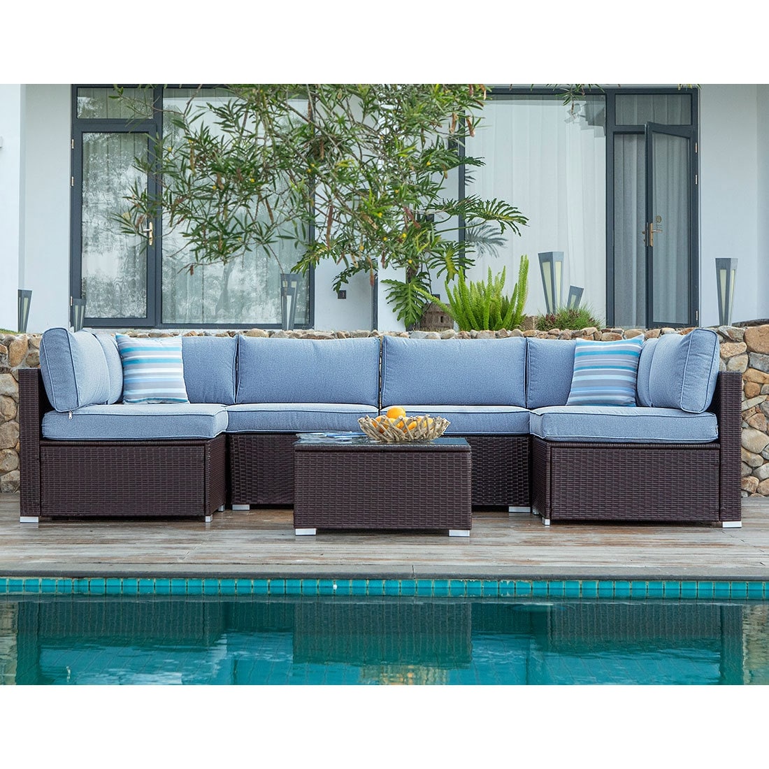 COSIEST - Set di divani componibili in vimini per esterni da 7 pezzi