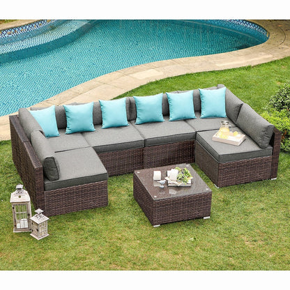 COSIEST - Set di divani componibili in vimini per esterni da 7 pezzi