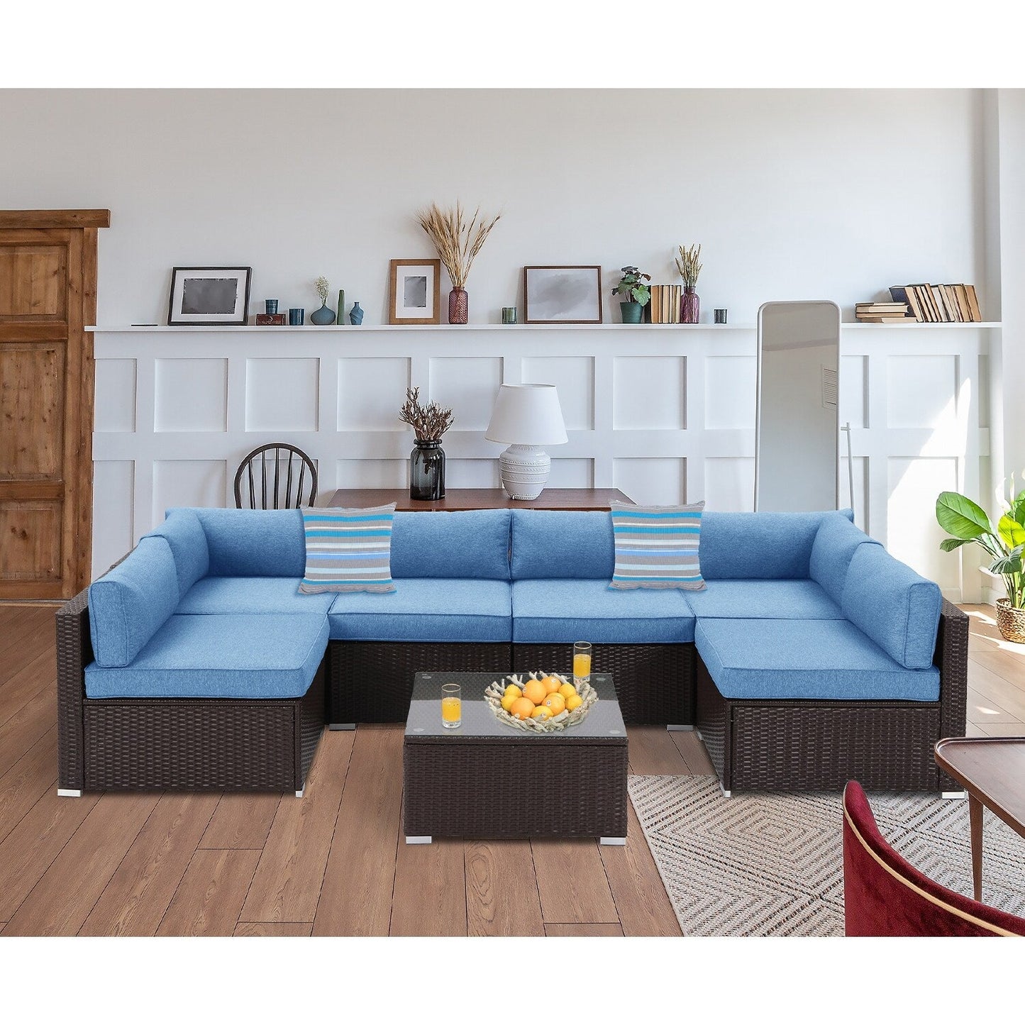 COSIEST - Set di divani componibili in vimini per esterni da 7 pezzi