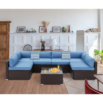 COSIEST - Set di divani componibili in vimini per esterni da 7 pezzi