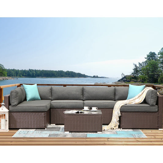 COSIEST - Set di divani componibili in vimini per esterni da 7 pezzi