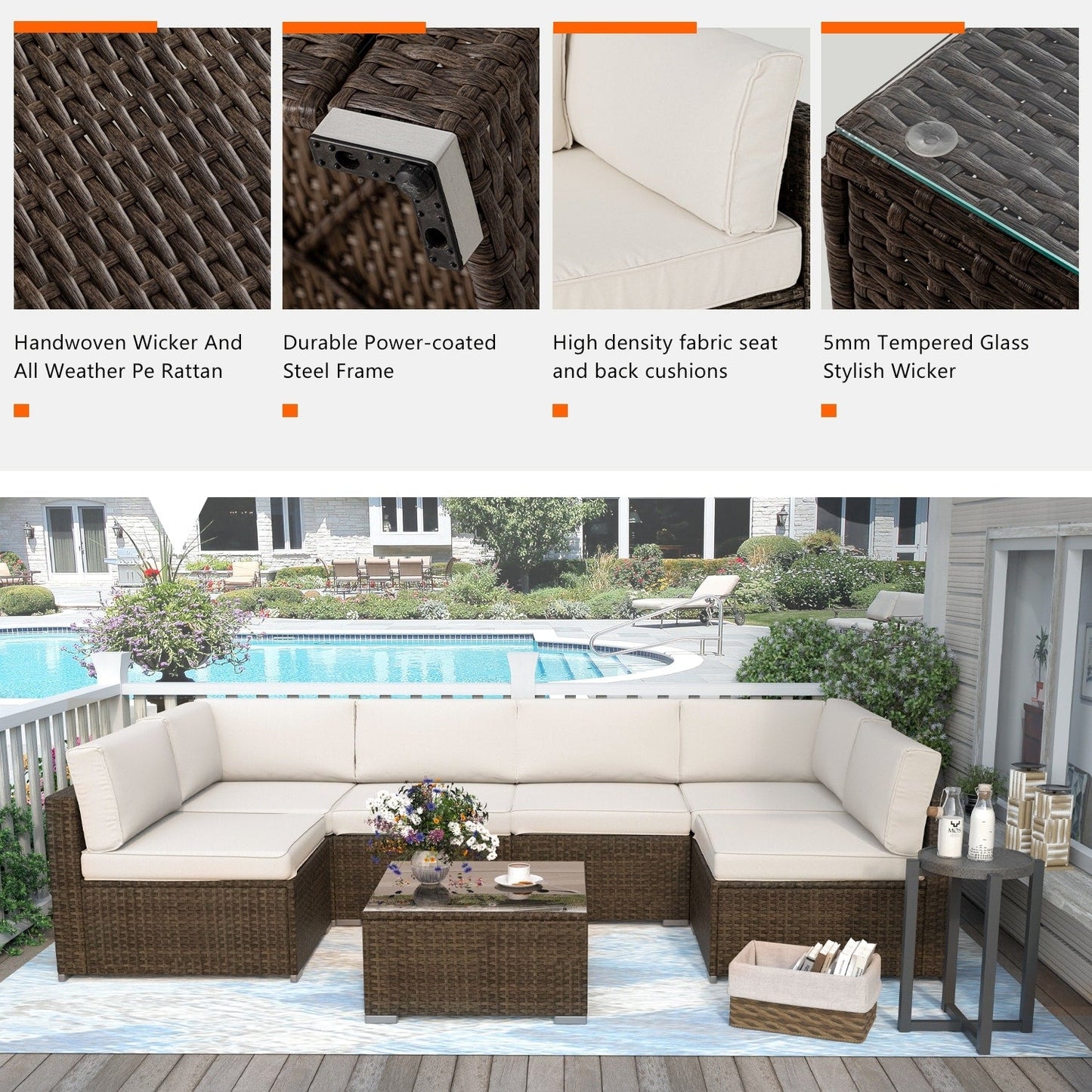 COSIEST - Set di divani componibili in vimini per esterni da 7 pezzi