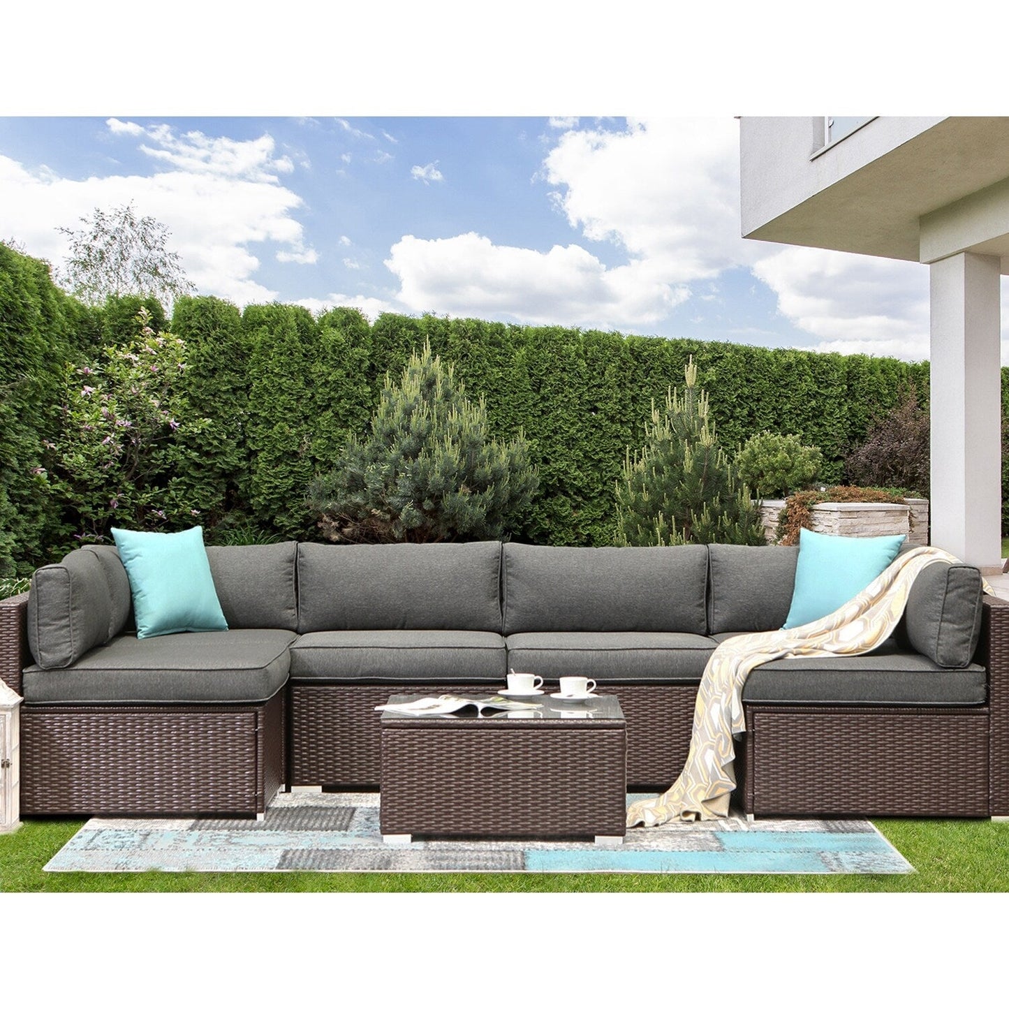 COSIEST - Set di divani componibili in vimini per esterni da 7 pezzi