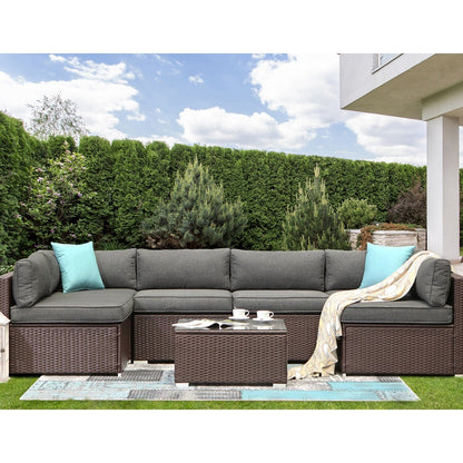 COSIEST - Set di divani componibili in vimini per esterni da 7 pezzi