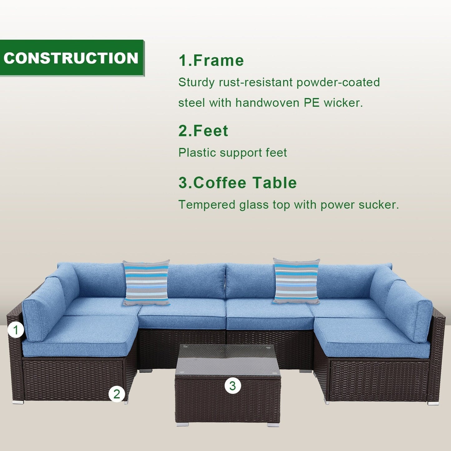 COSIEST - Set di divani componibili in vimini per esterni da 7 pezzi