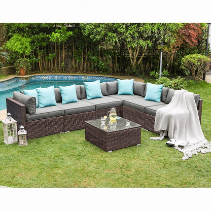 COSIEST - Set di divani componibili in vimini per esterni da 7 pezzi