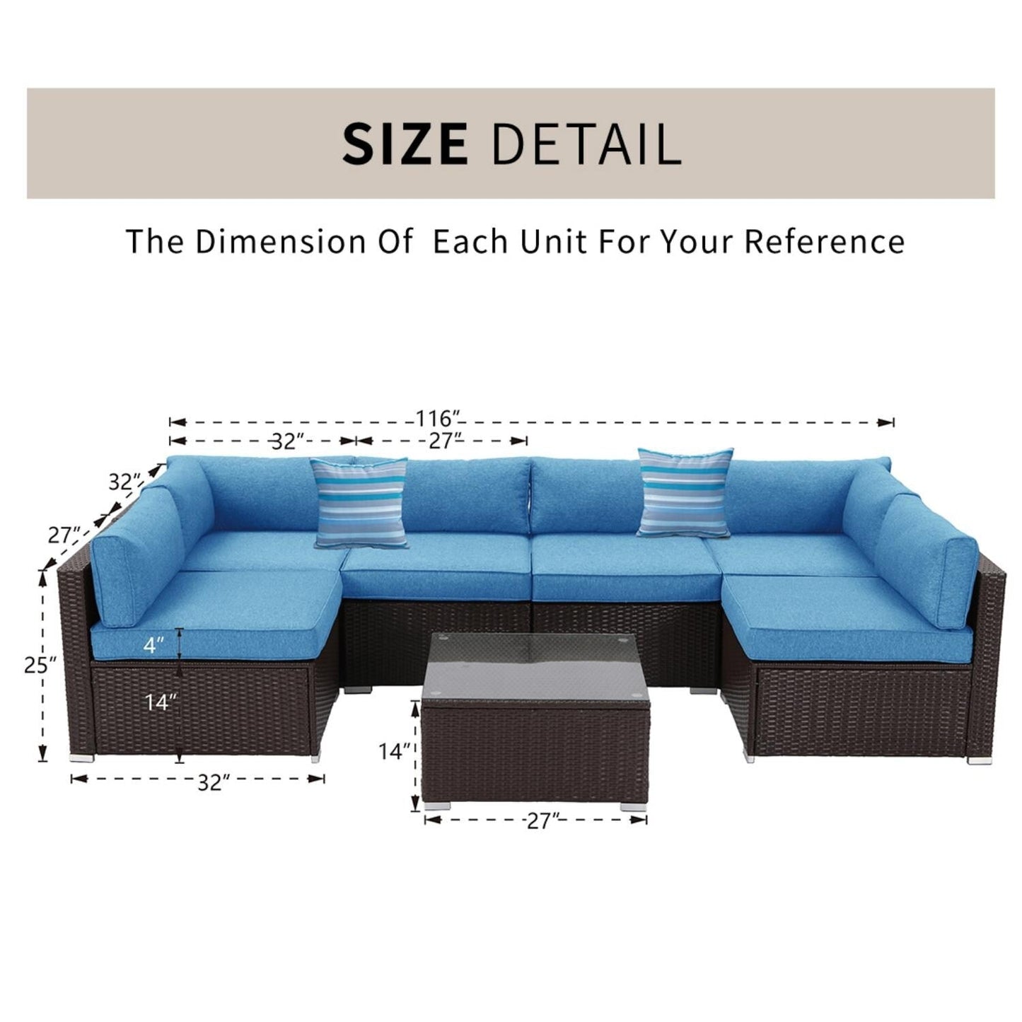 COSIEST - Set di divani componibili in vimini per esterni da 7 pezzi