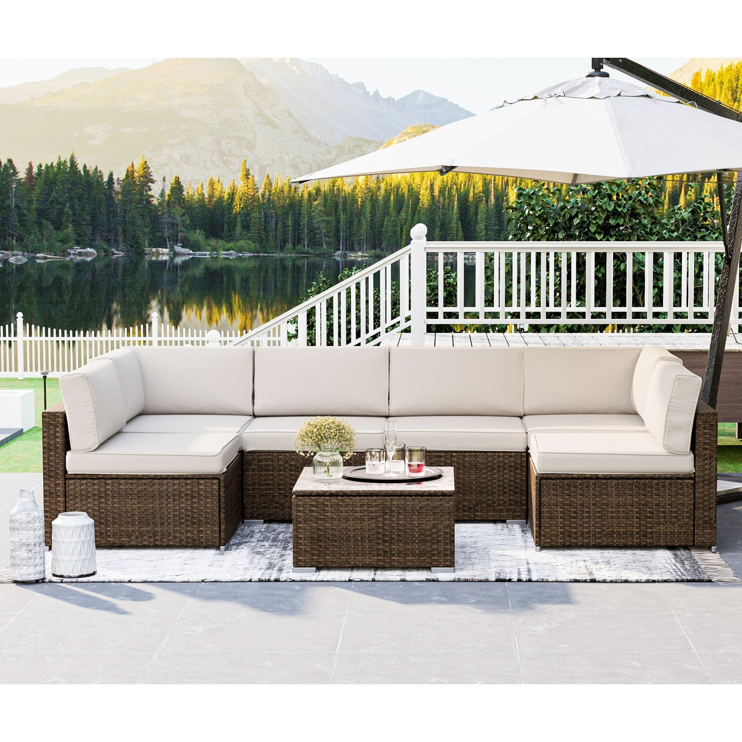 COSIEST - Set di divani componibili in vimini per esterni da 7 pezzi