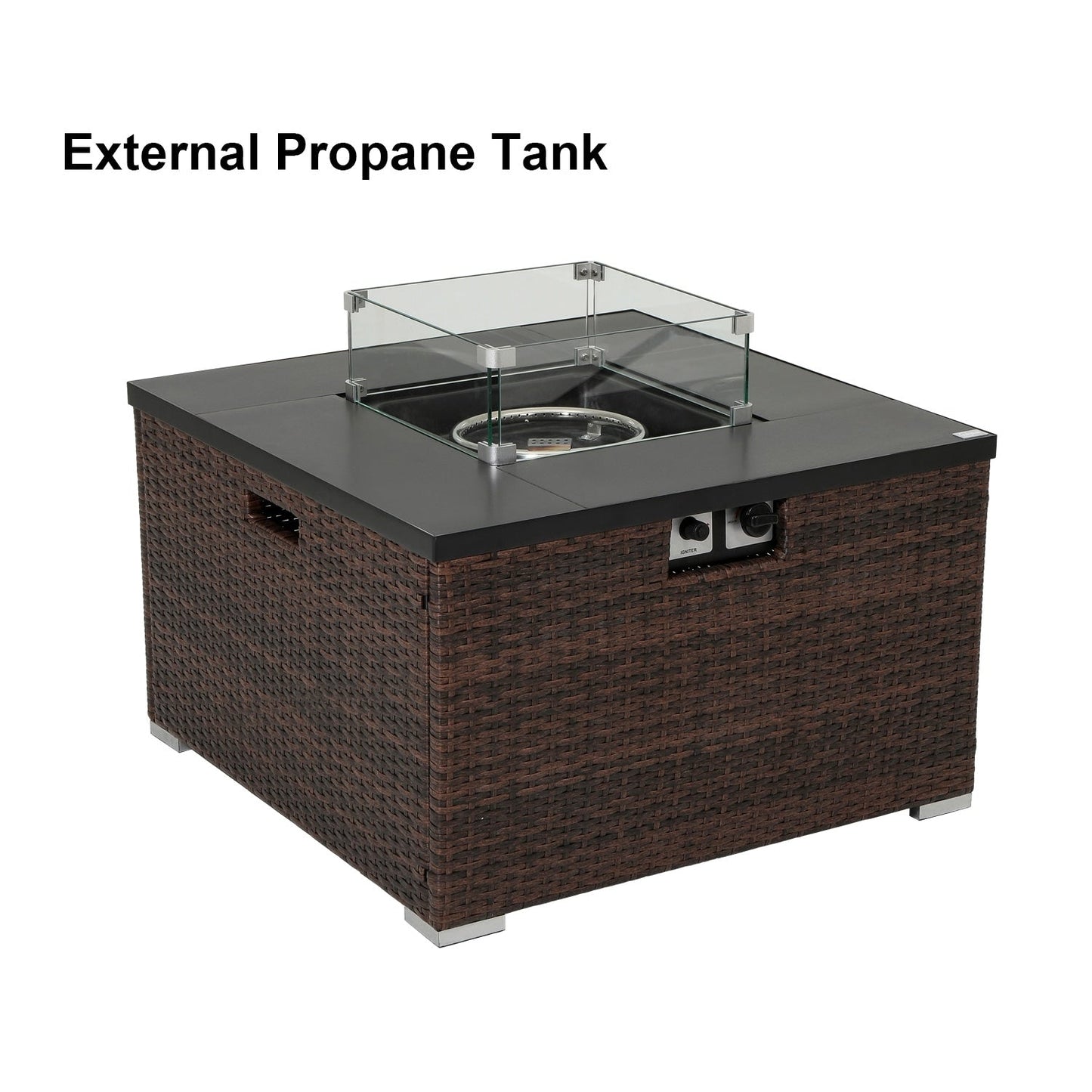 COSIEST - Set di divani componibili in vimini per esterni da 4 pezzi con tavolo per braciere