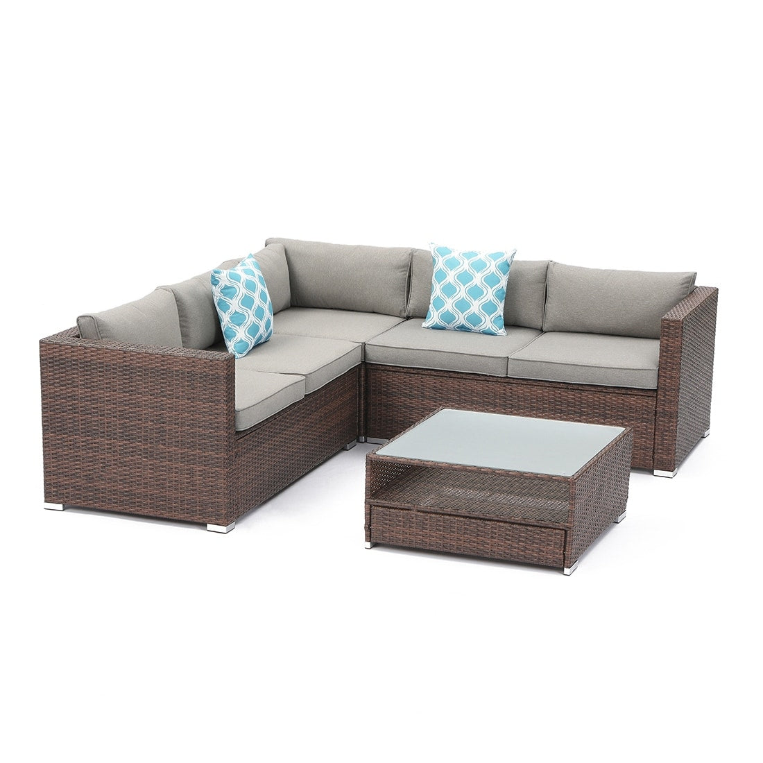 COSIEST - Set di divani componibili in vimini per esterni da 4 pezzi con tavolo per braciere