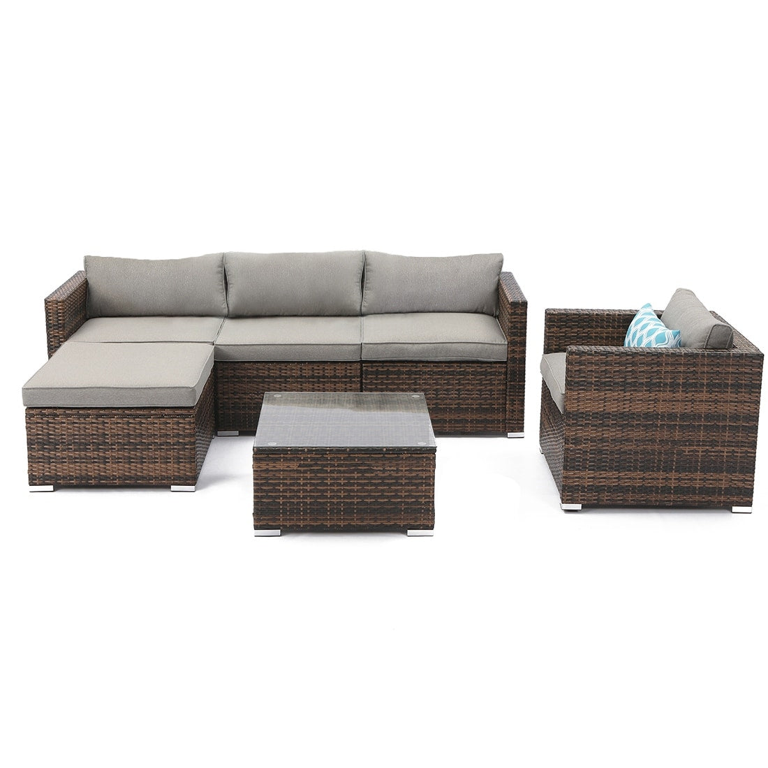 Divano componibile da esterno COSIEST in vimini da 6 pezzi, poltrona con pouf