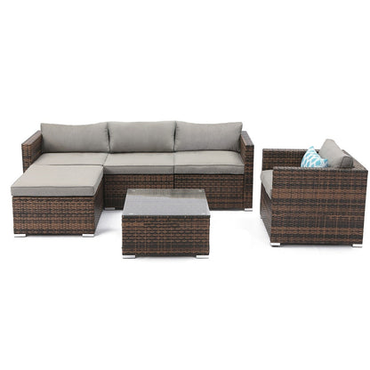 Divano componibile da esterno COSIEST in vimini da 6 pezzi, poltrona con pouf