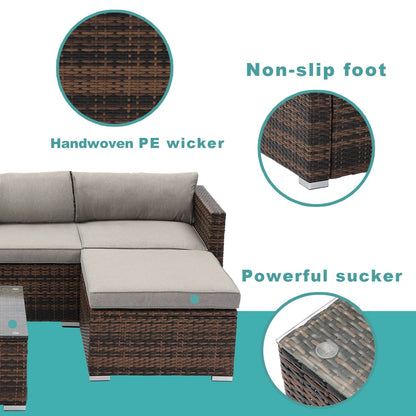 Divano componibile da esterno COSIEST in vimini da 6 pezzi, poltrona con pouf