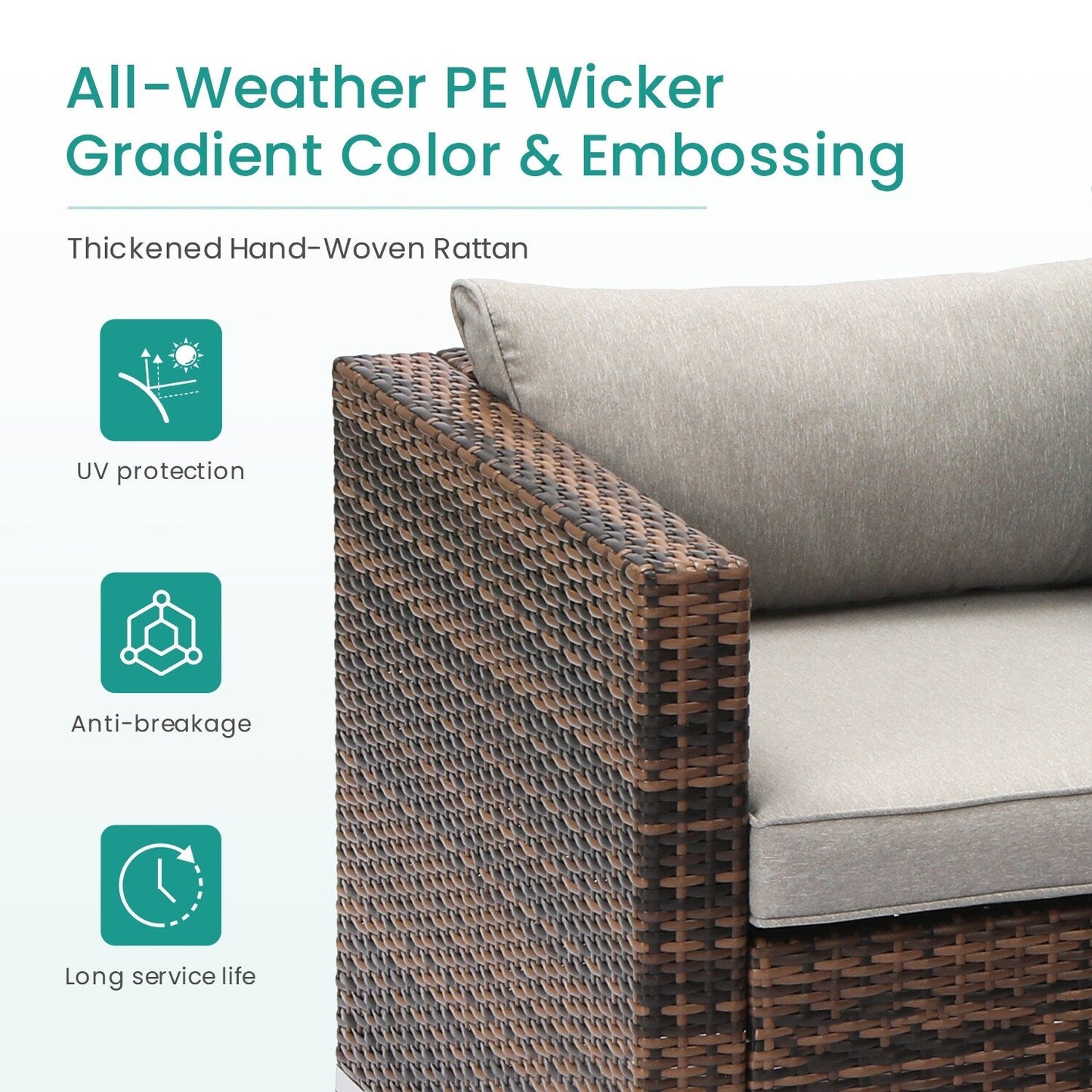 COSIEST - Set di divani componibili in vimini marrone per esterni da patio