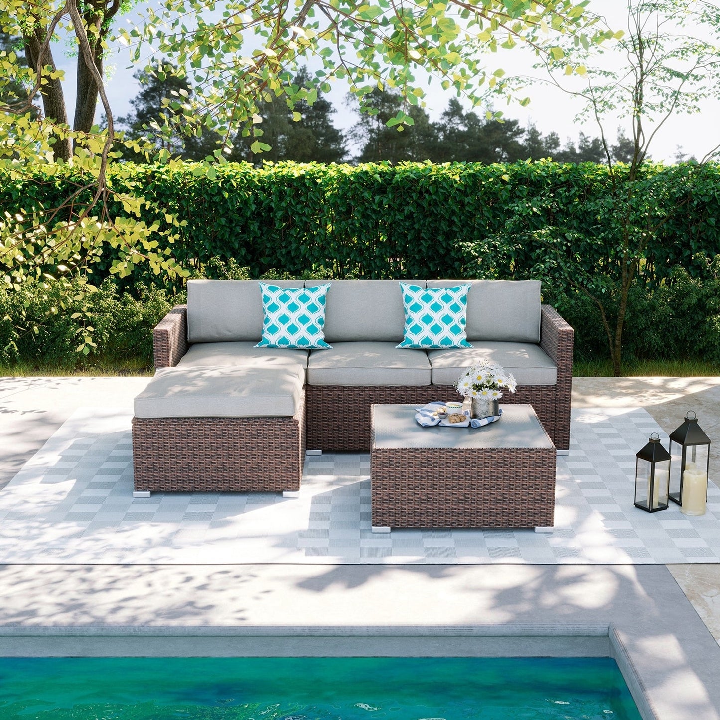 COSIEST - Set di divani componibili in vimini marrone per esterni da patio