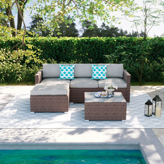 COSIEST - Set di divani componibili in vimini marrone per esterni da patio