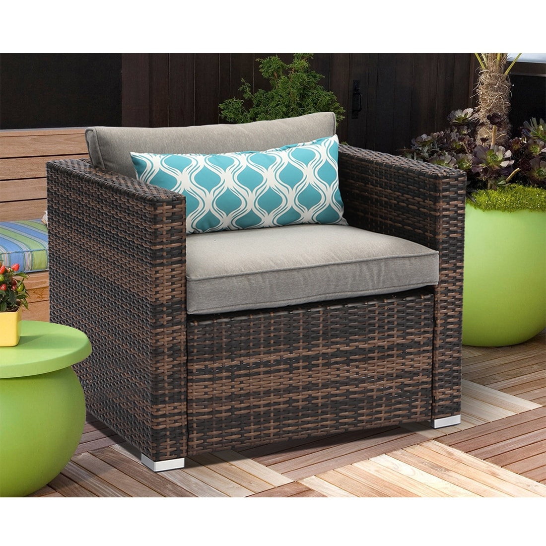 COSIEST - Set di divani componibili in vimini marrone per esterni da patio