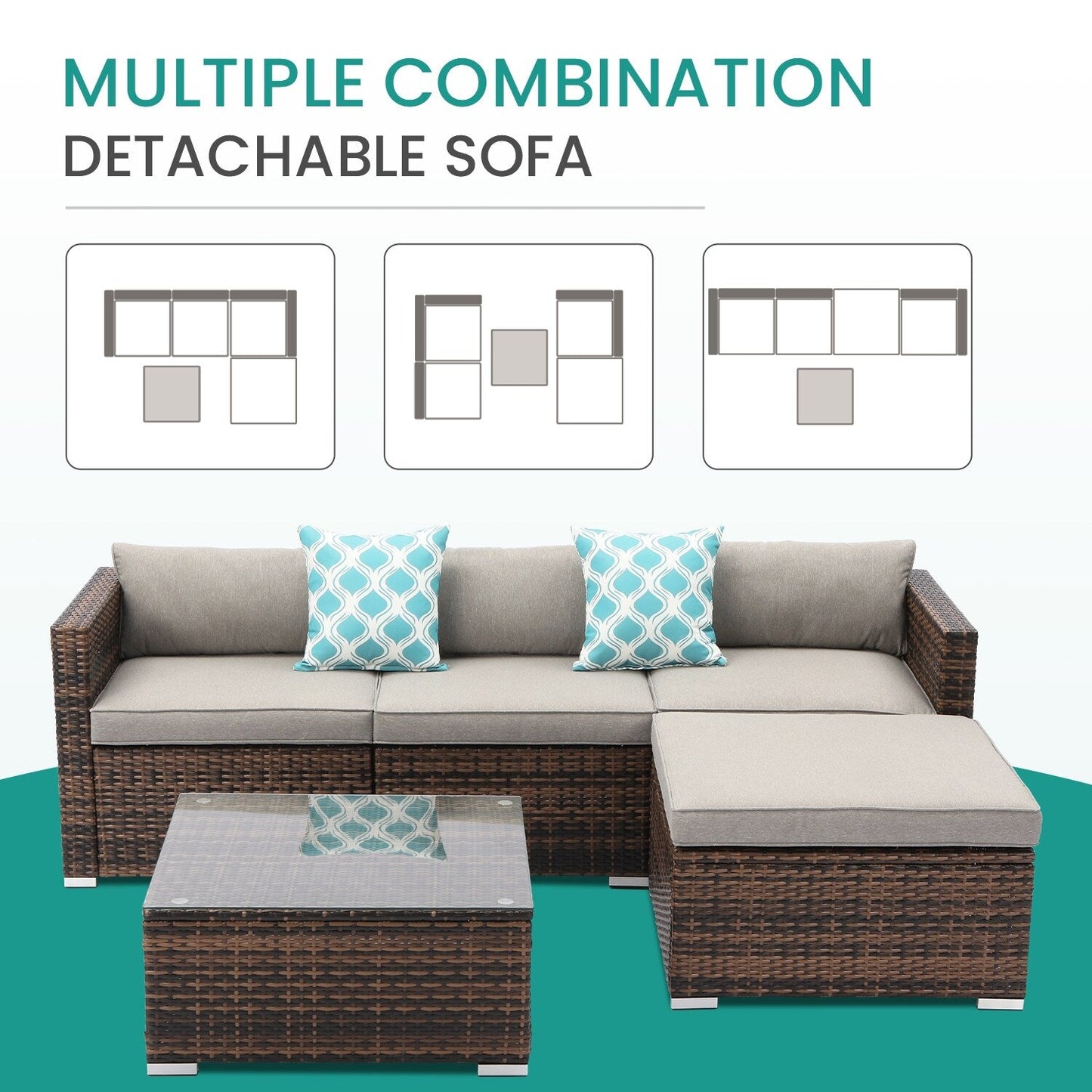 COSIEST - Set di divani componibili in vimini marrone per esterni da patio