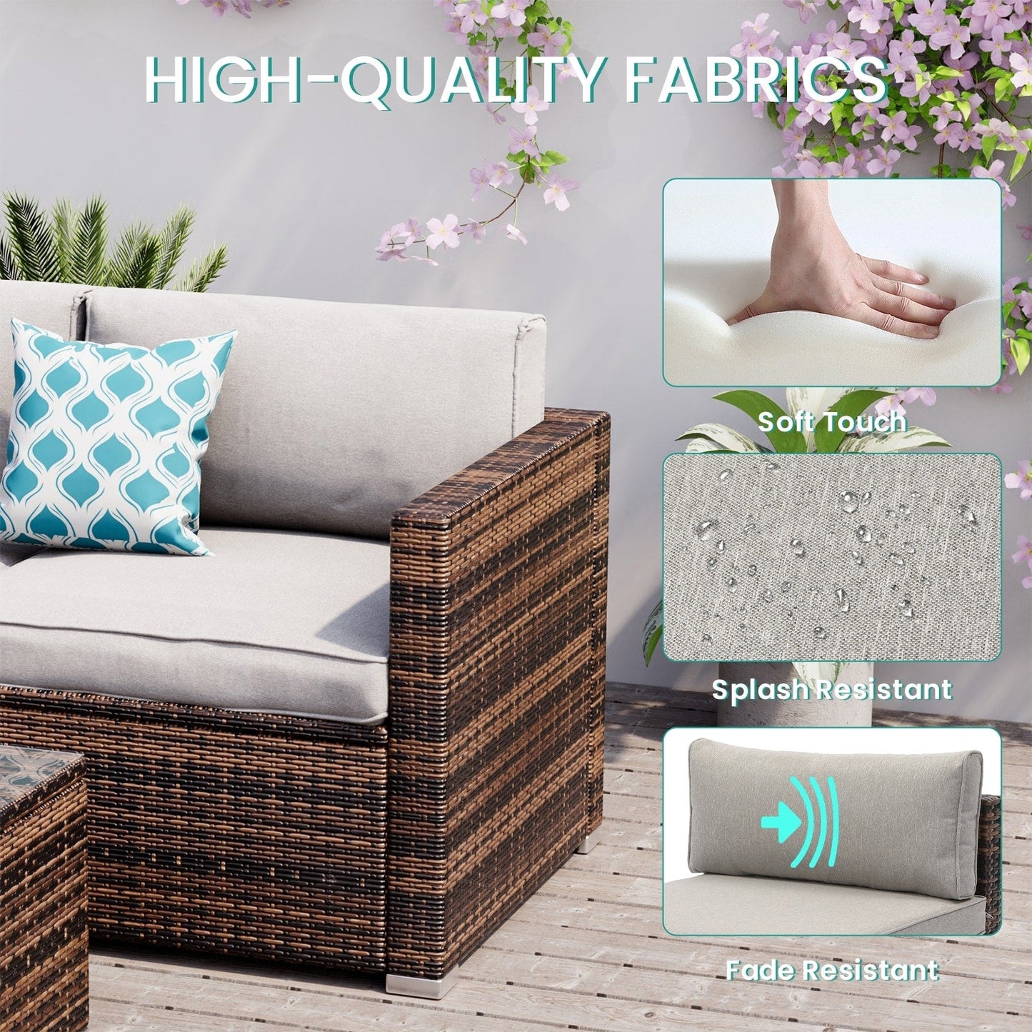 COSIEST - Set di divani componibili in vimini marrone per esterni da patio