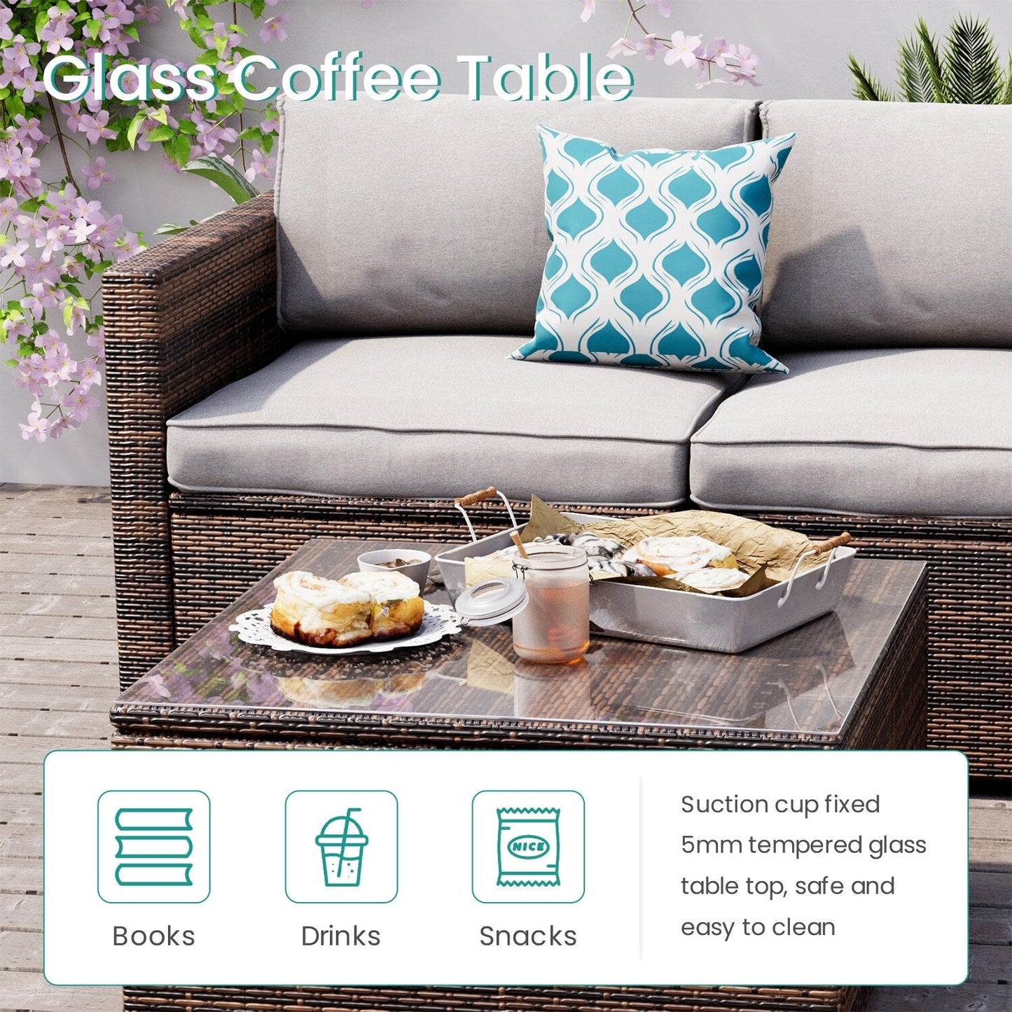 COSIEST - Set di divani componibili in vimini marrone per esterni da patio