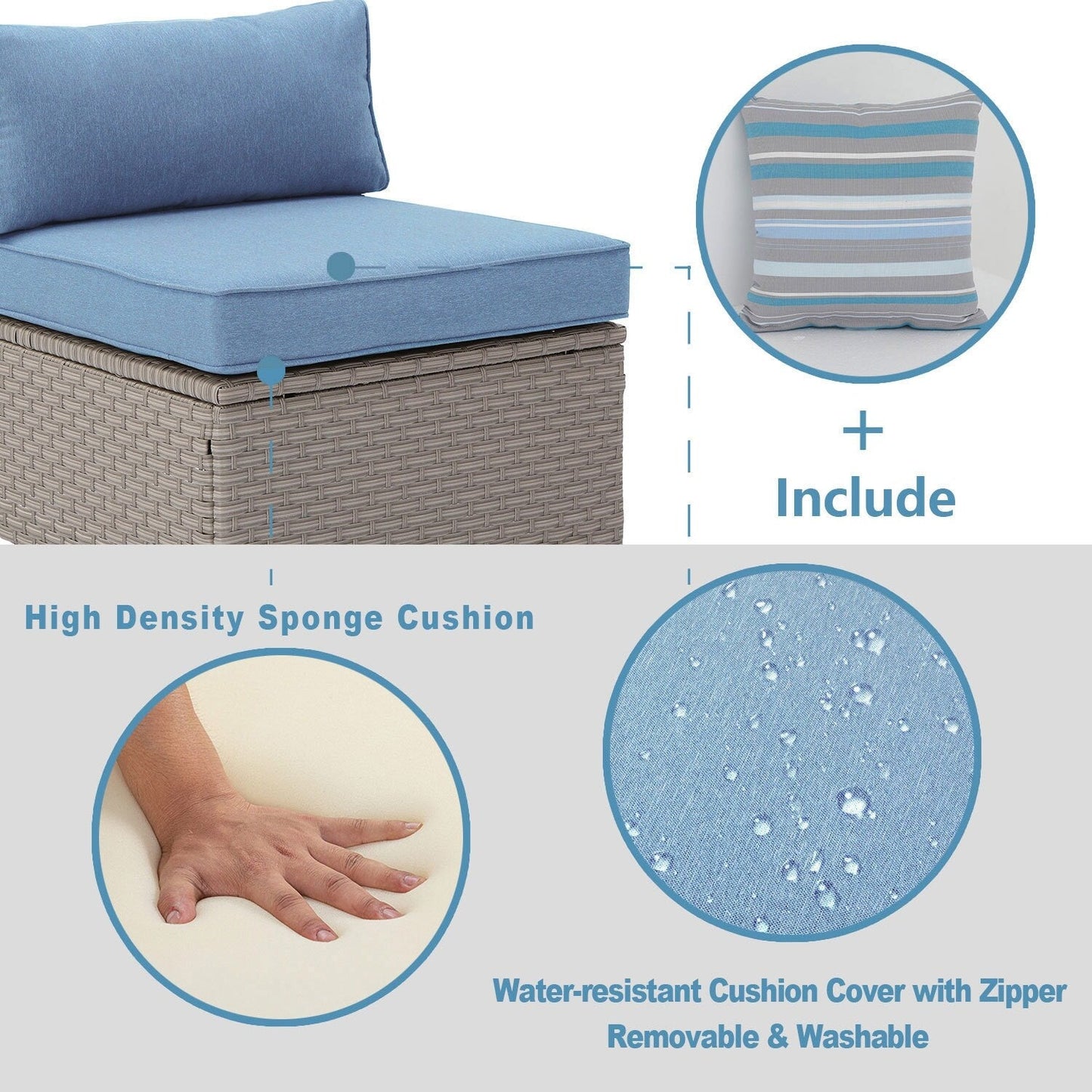 Divano componibile in vimini per esterni da 7 pezzi COSIEST con tavolino da caffè