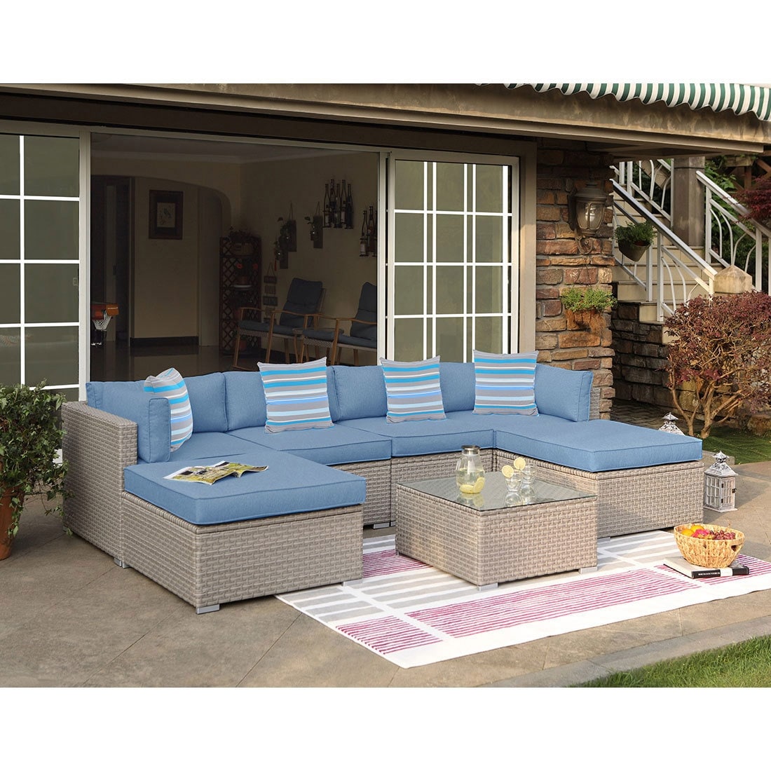 Divano componibile in vimini per esterni da 7 pezzi COSIEST con tavolino da caffè