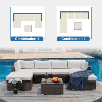 Divano componibile in vimini per esterni da 7 pezzi COSIEST con tavolino da caffè