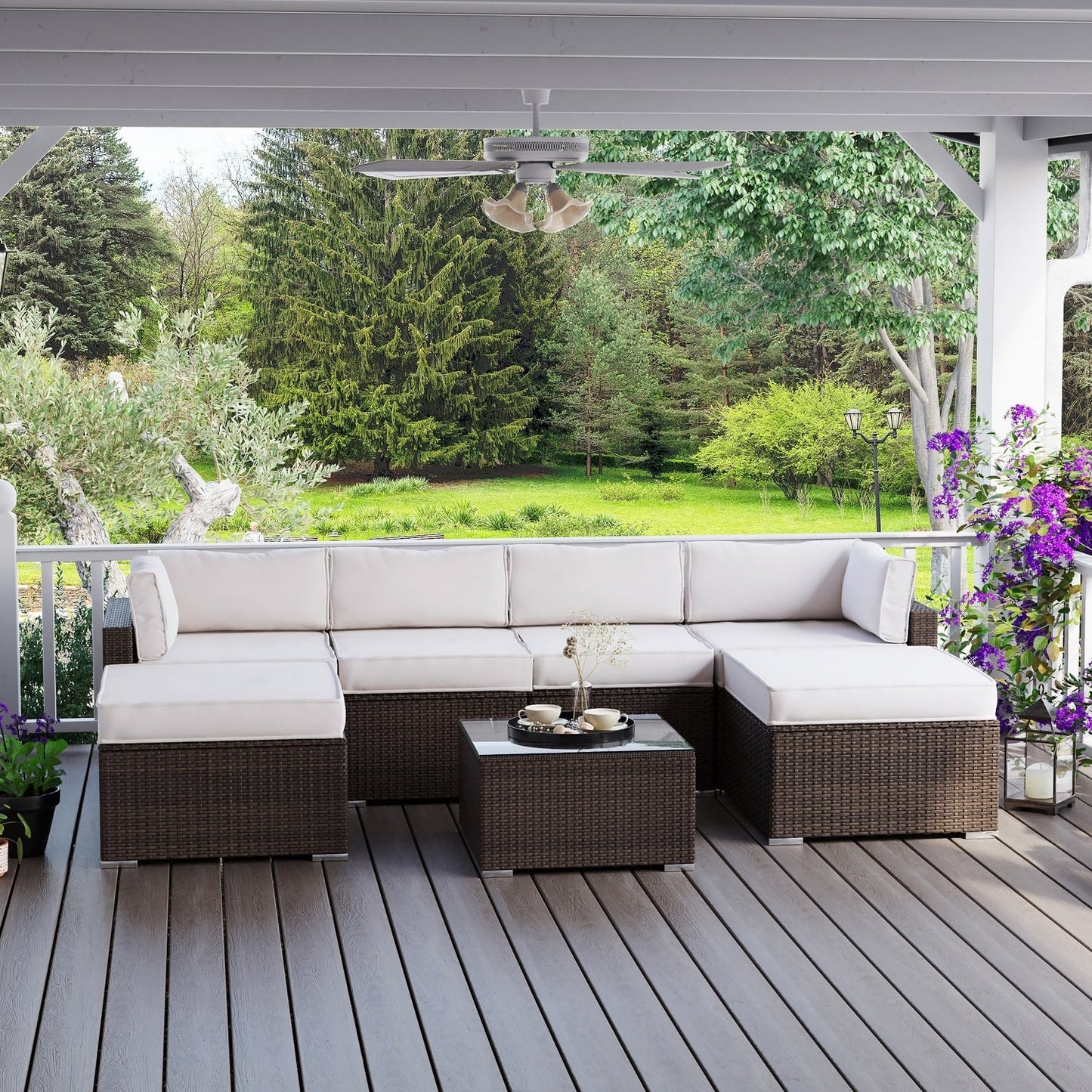 Divano componibile in vimini per esterni da 7 pezzi COSIEST con tavolino da caffè