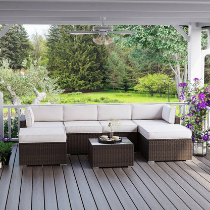 Divano componibile in vimini per esterni da 7 pezzi COSIEST con tavolino da caffè
