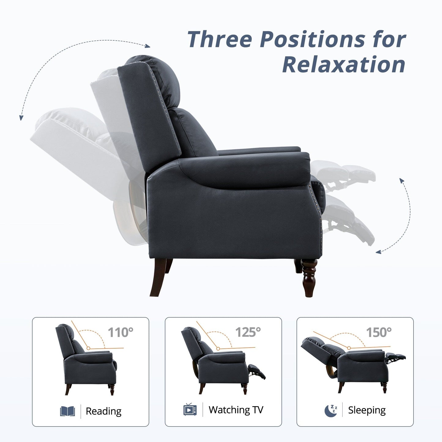 Poltrona reclinabile in vera pelle, comoda, regolabile, con schienale reclinabile, poltrona da soggiorno