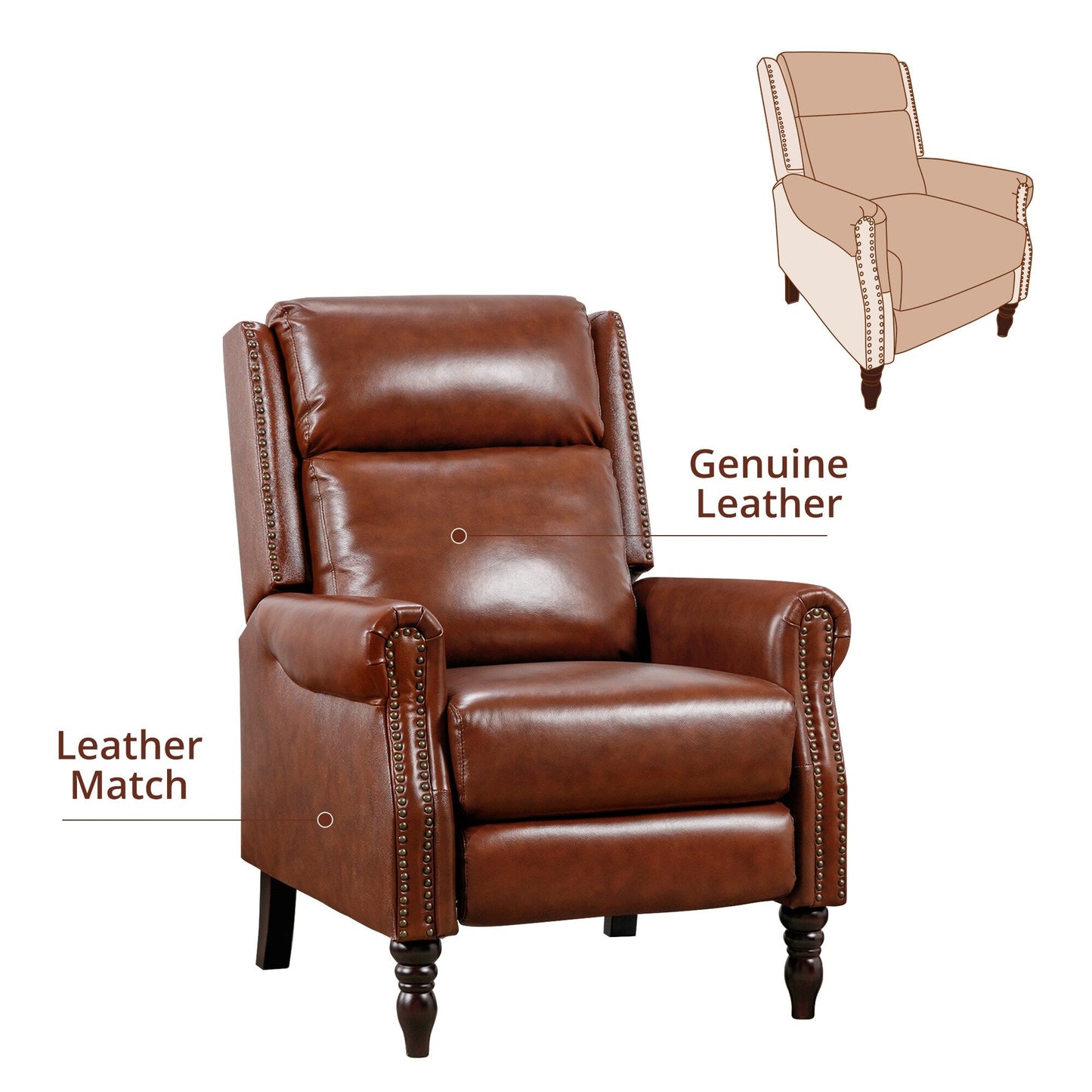 Poltrona reclinabile in vera pelle, comoda, regolabile, con schienale reclinabile, poltrona da soggiorno