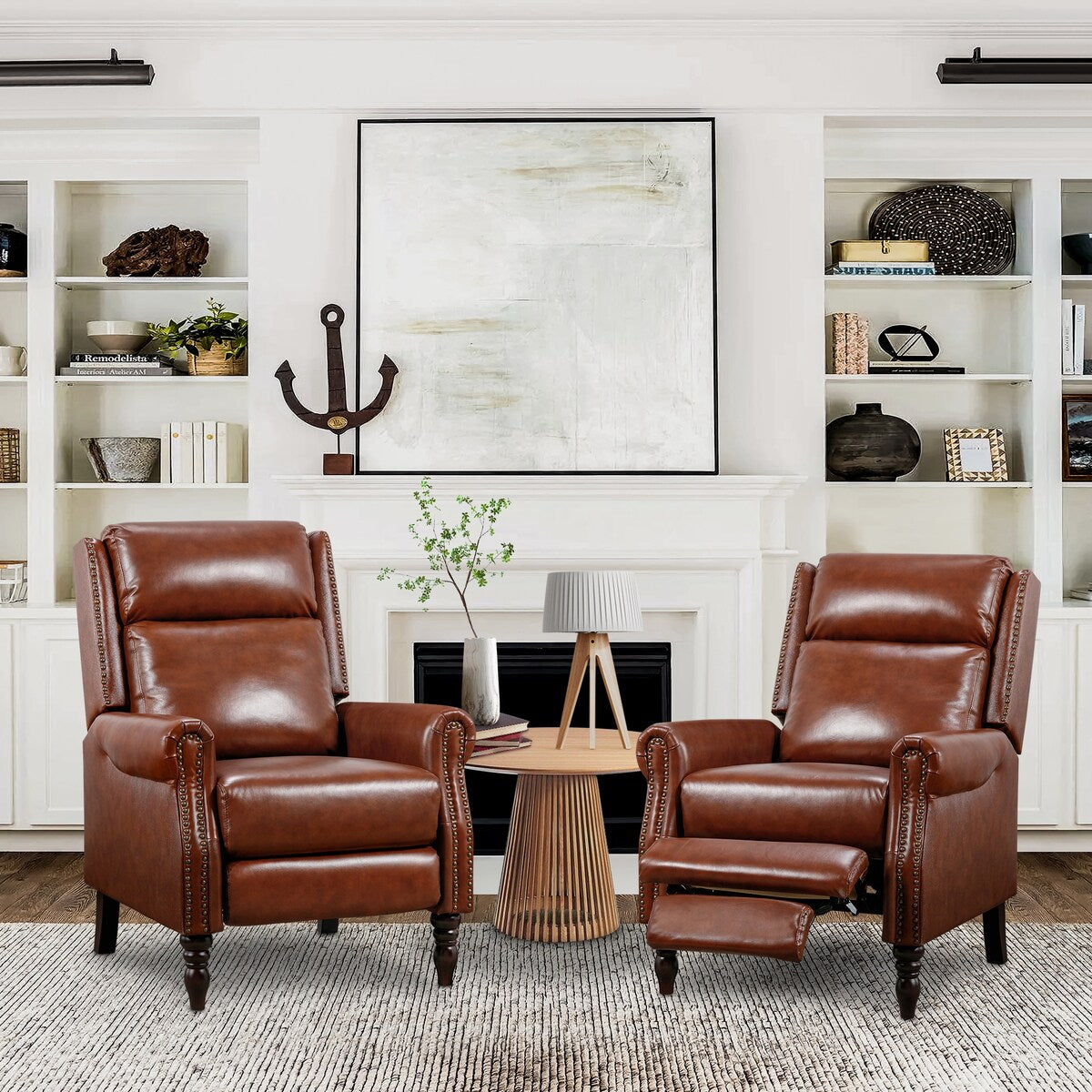 Poltrona reclinabile in vera pelle di metà secolo, regolabile, con schienale a spinta, comoda, set di 2 poltrone per soggiorno