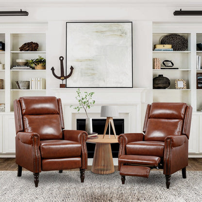 Poltrona reclinabile in vera pelle di metà secolo, regolabile, con schienale a spinta, comoda, set di 2 poltrone per soggiorno