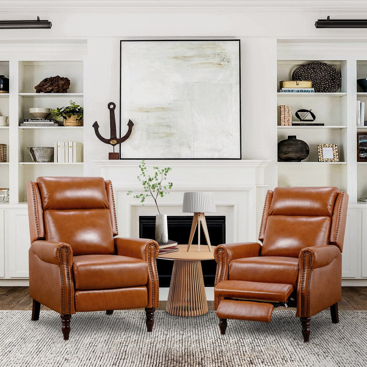 Poltrona reclinabile in vera pelle di metà secolo, regolabile, con schienale a spinta, comoda, set di 2 poltrone per soggiorno