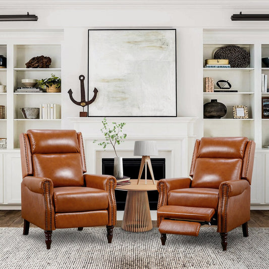 Poltrona reclinabile in vera pelle di metà secolo, regolabile, con schienale a spinta, comoda, set di 2 poltrone per soggiorno