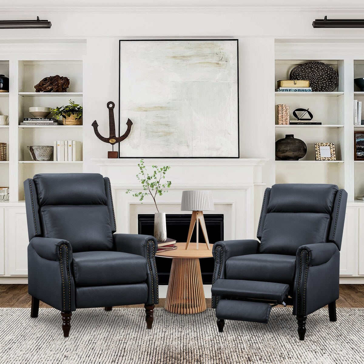 Poltrona reclinabile in vera pelle di metà secolo, regolabile, con schienale a spinta, comoda, set di 2 poltrone per soggiorno