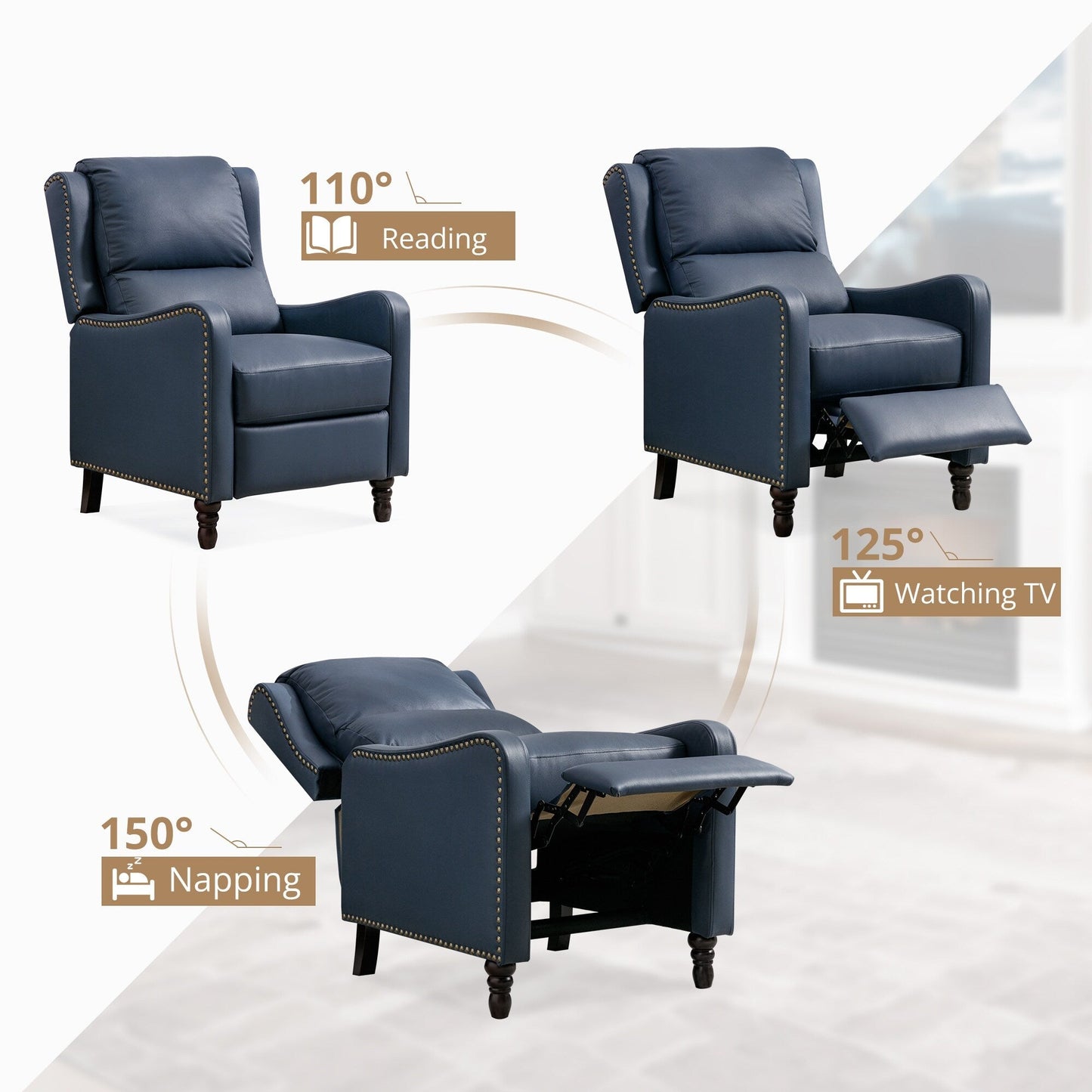 Poltrona reclinabile con schienale reclinabile in pelle COZYMAN, comoda per il soggiorno