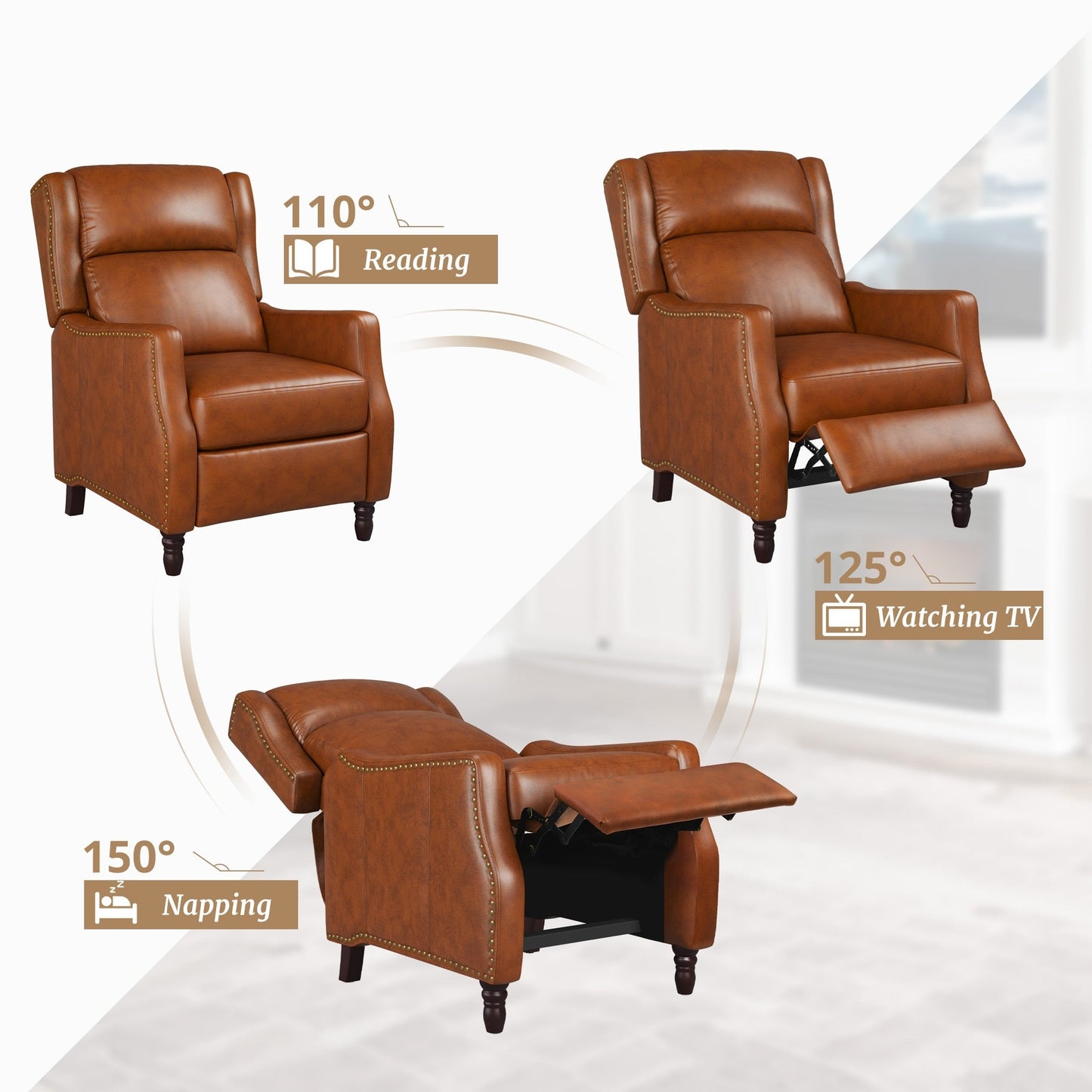 COZYMAN Poltrone reclinabili moderne in vera pelle, regolabili con schienale e braccioli comodi, set da 2