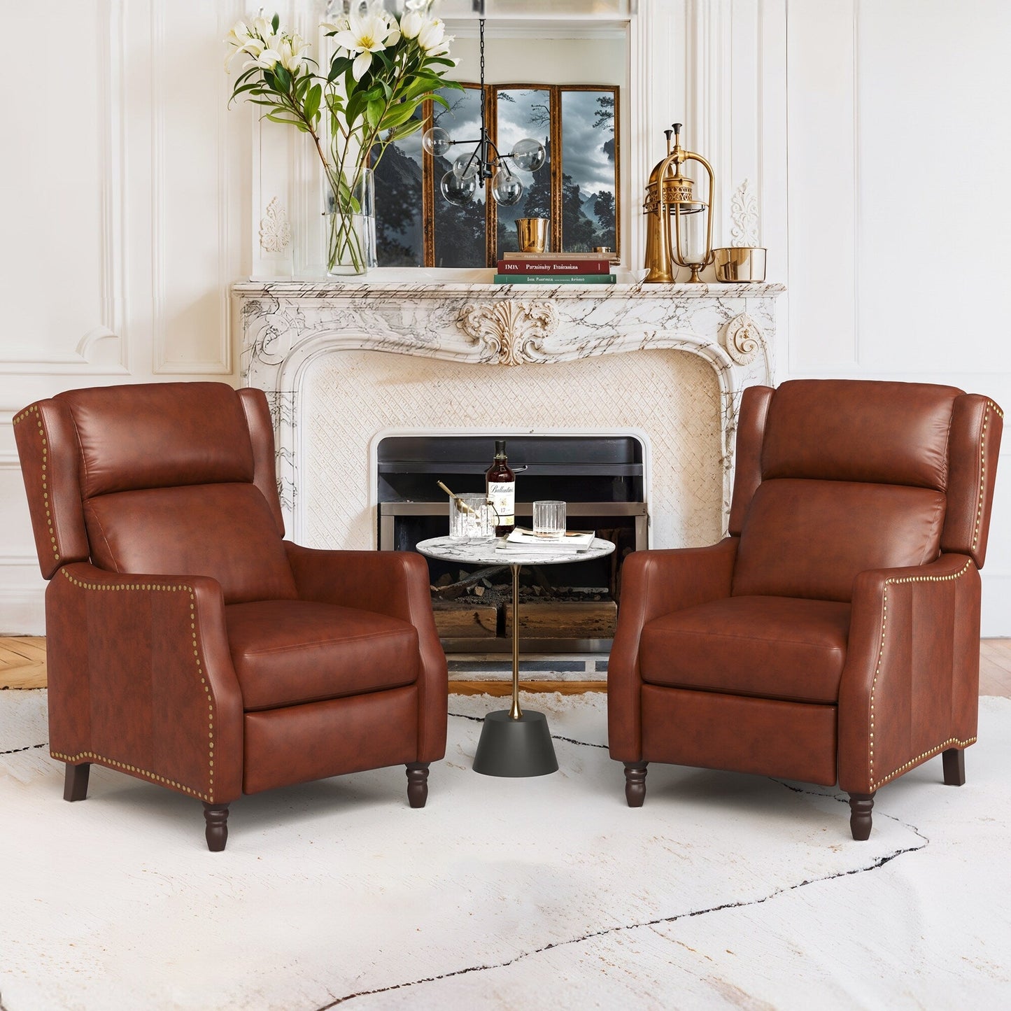 COZYMAN Poltrone reclinabili moderne in vera pelle, regolabili con schienale e braccioli comodi, set da 2