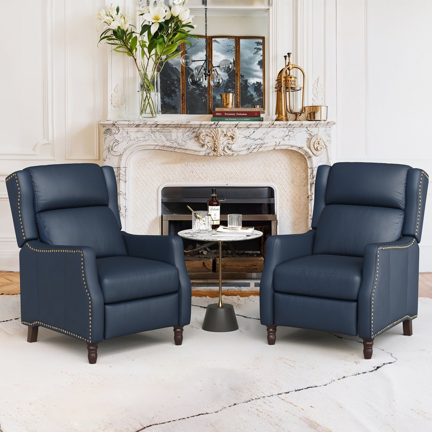 COZYMAN Poltrone reclinabili moderne in vera pelle, regolabili con schienale e braccioli comodi, set da 2