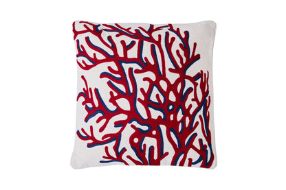 Ricamo - Cuscino Corallo Rosso Fondo Bianco