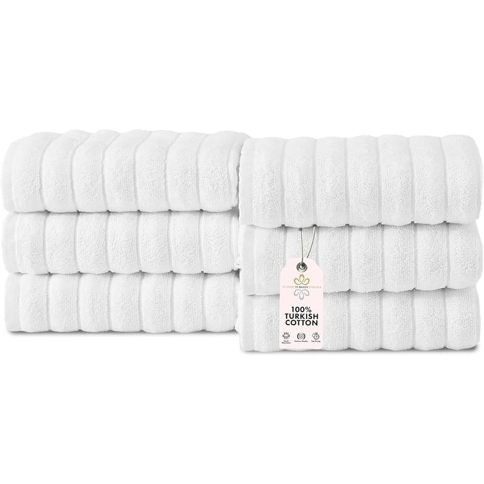 Set di 6 asciugamani da bagno CTT Classic White a coste pettinate in 100% cotone turco, ad asciugatura rapida e assorbenti - 33 L x 20 W