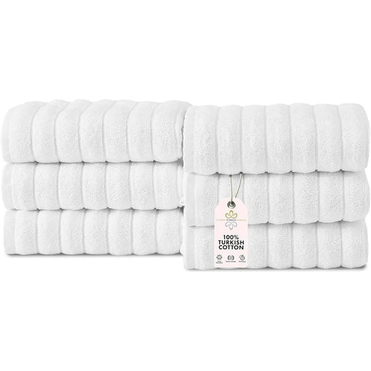 Set di 6 asciugamani da bagno CTT Classic White a coste pettinate in 100% cotone turco, ad asciugatura rapida e assorbenti - 33 L x 20 W