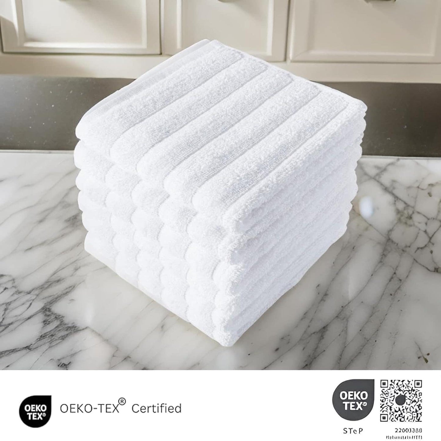 Set di 6 asciugamani da bagno CTT Classic White a coste pettinate in 100% cotone turco, ad asciugatura rapida e assorbenti - 33 L x 20 W
