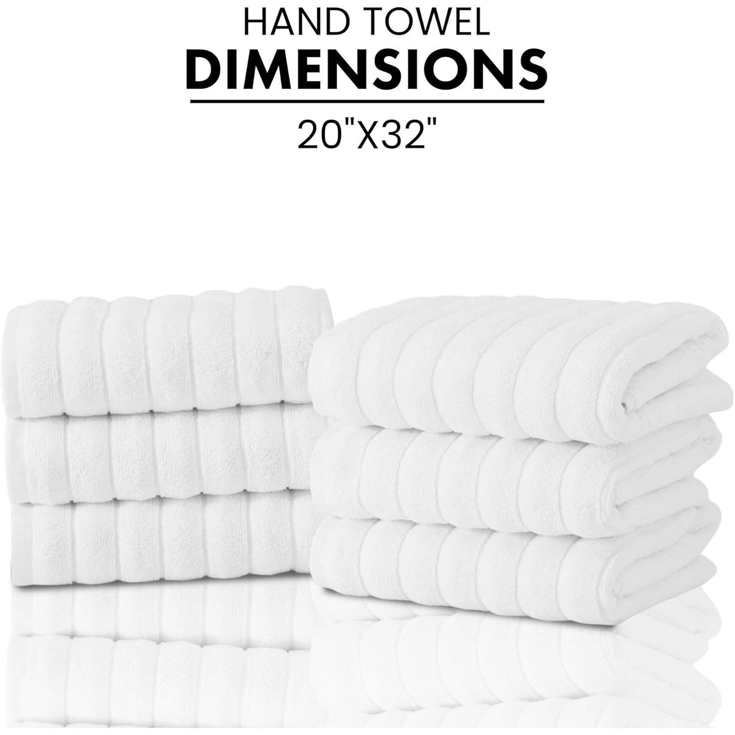 Set di 6 asciugamani da bagno CTT Classic White a coste pettinate in 100% cotone turco, ad asciugatura rapida e assorbenti - 33 L x 20 W
