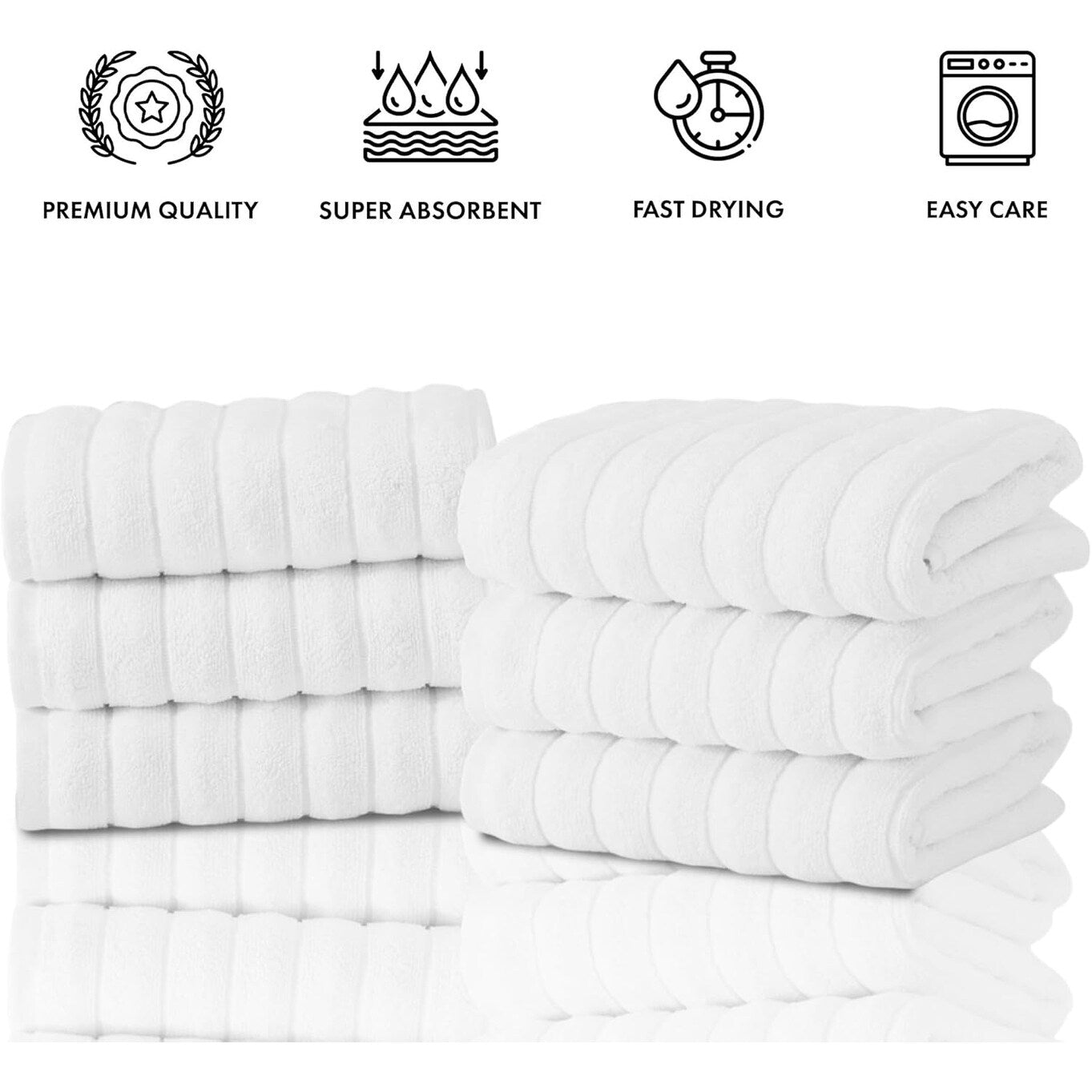 Set di 6 asciugamani da bagno CTT Classic White a coste pettinate in 100% cotone turco, ad asciugatura rapida e assorbenti - 33 L x 20 W