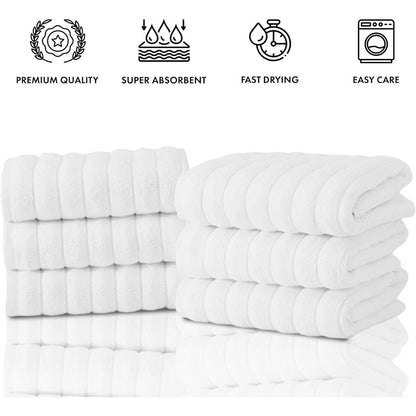 Set di 6 asciugamani da bagno CTT Classic White a coste pettinate in 100% cotone turco, ad asciugatura rapida e assorbenti - 33 L x 20 W