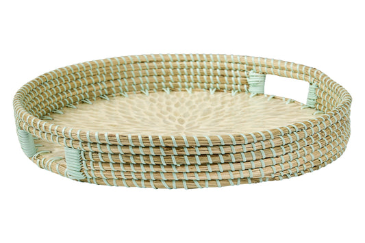 Fatto In Casa - Vassoio Tondo In Giunco ​​Marino Mosaico Madreperla Bia